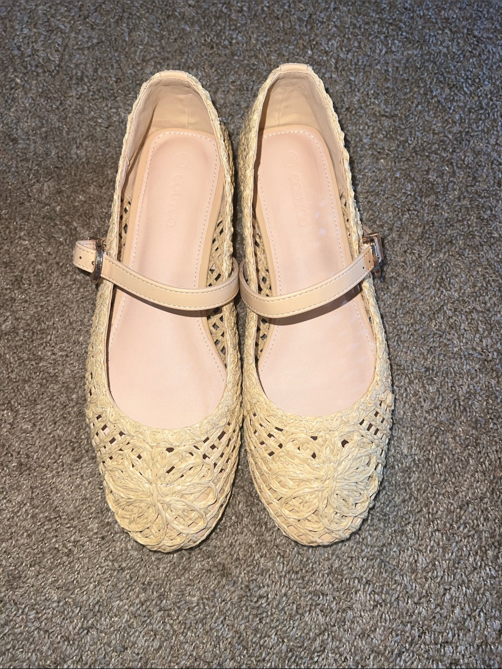 Coutgo Mary Jane Woven Flats in Apricot